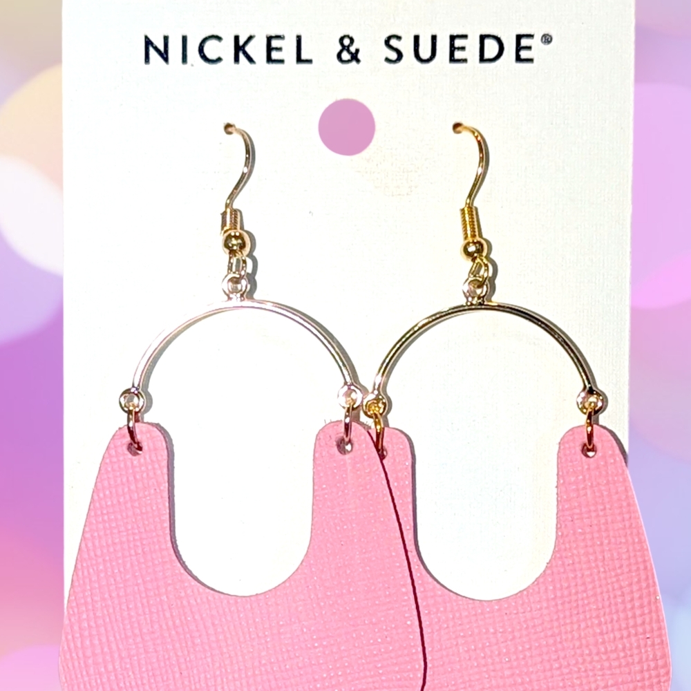 NEW Nickel & Suede Bubblegum Pink and Gold Earrings